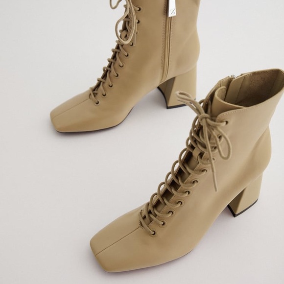 lace up leather ankle boots zara